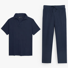 Z.A.R.A WAFFLE KNIT OVERSIZED SLIT TRACKSUIT (NAVY BLUE)
