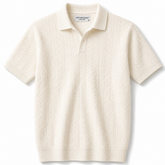 COTTON EAGLE V JHONNY COLLAR CABLE KNIT POLO SHIRT (OFF-WHITE)