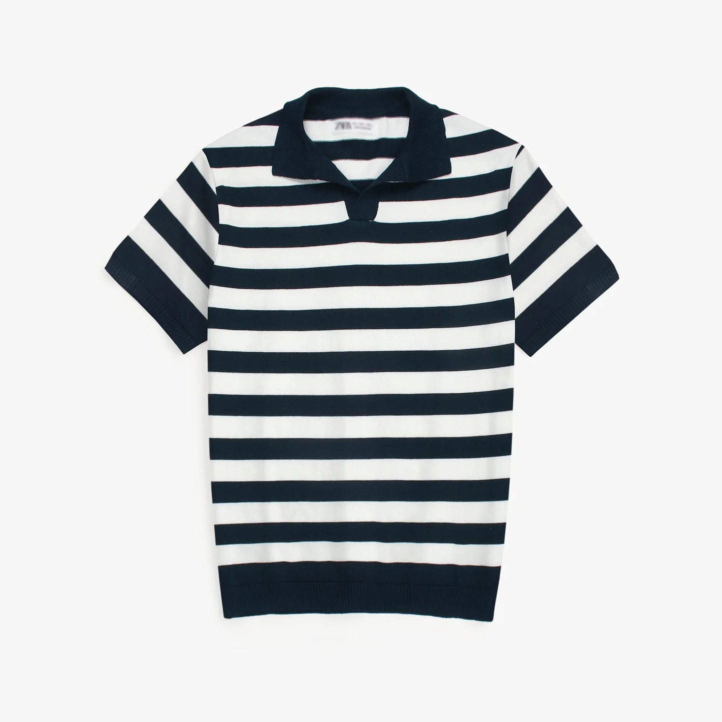 Z.A.R.A PREMIUM CABEL-KNIT STRIPPER POLO SHIRT (NAVY-WHITE)