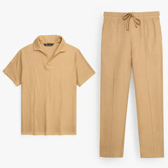 Z.A.R.A WAFFLE KNIT OVERSIZED SLIT TRACKSUIT (TAN)