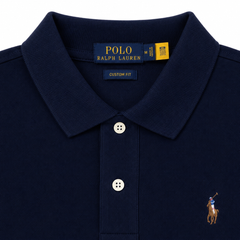 RL SMALL PONY MULTI HORSE COTTON PIQUE POLO SHIRT (NAVY BLUE)