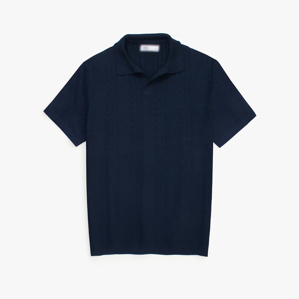 Z.A.R.A PREMIUM CABEL-KNIT V NECK POLO SHIRT (NAVY BLUE)