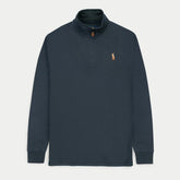 RL Imported Pique Cotton Fleece Zip-up Mockneck (Navy Blue)