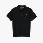 RL PREMIUM CABEL-KNIT BUTTON POLO SHIRT (BLACK)