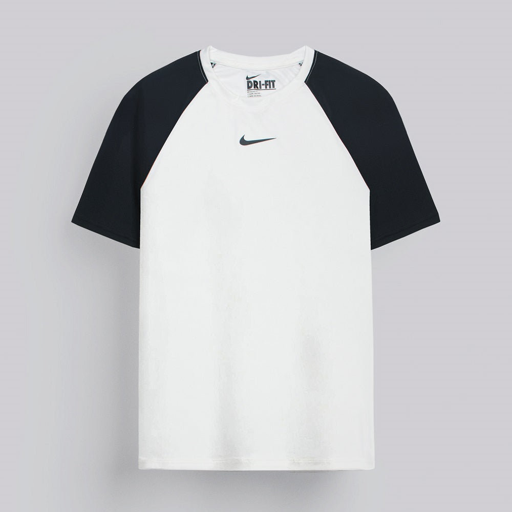 NKE Imported Mesh Shoulder Dri Fit T-Shirt (White & Black)
