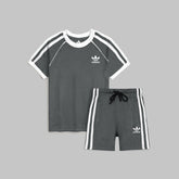 ADDAS PREMIUM KIDS PIPING DRI FIT TWINSET (DARK GREY)