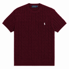 RL CREW NECK CABLE KNIT SHIRT (MAROON)