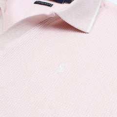 RL PREMIUM MEN'S V NECK BORDER POLO SHIRT (POWDER PINK)