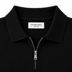 COTTON EAGLE DROP NEEDLE POLO SHIRT (BLACK)