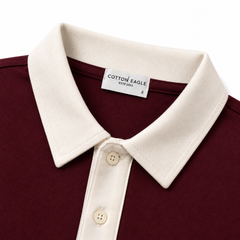 COTTON EAGLE RUGBY COLLAR POLO SHIRT (MAROON)