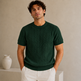 COTTON EAGLE CREW NECK CABLE KNIT SHIRT (GREEN)