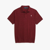 RL PREMIUM CABEL-KNIT BUTTON POLO SHIRT (MAROON)