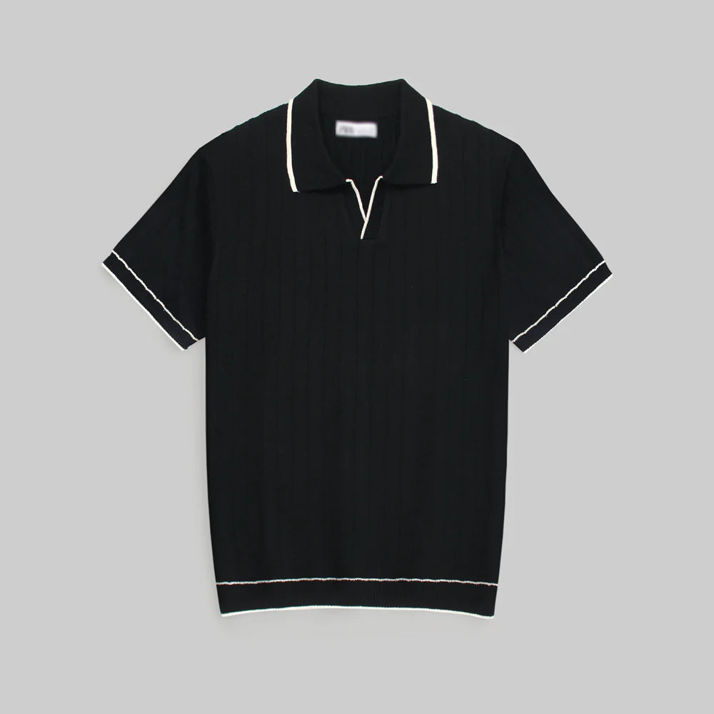Z.A.R.A PREMIUM ESPRESSO CABEL-KNIT POLO SHIRT (BLACK)