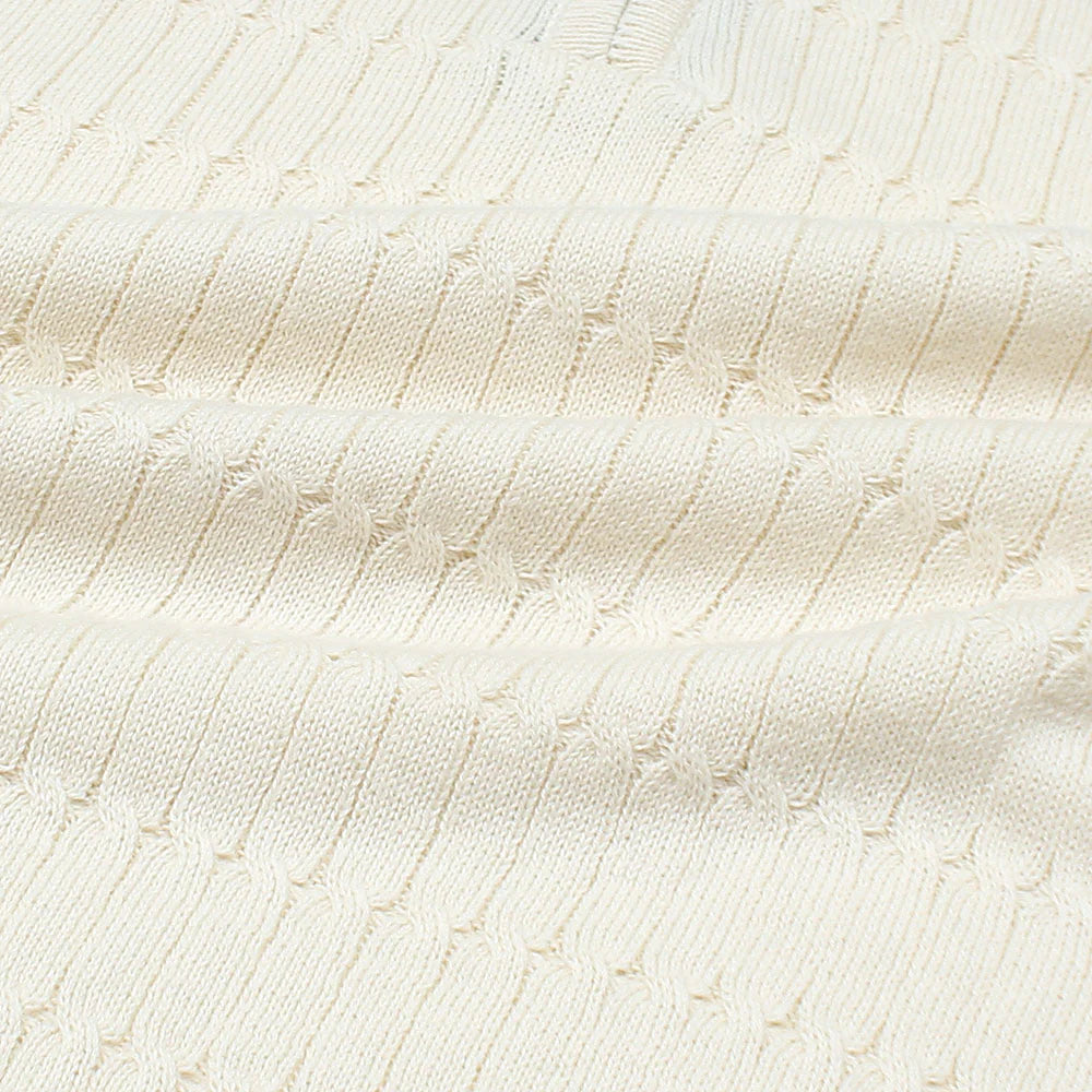 RL PREMIUM MEN'S CABEL-KNIT ZIPPER POLO SHIRT (CREAM)