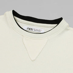 Z.A.R.A PREMIUM THERMAL COTTON CONTRAST TRIM SWEATSHIRT (OFF-WHITE)