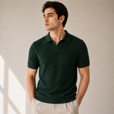 COTTON EAGLE DIAMOND KNIT POLO (BOTTLE GREEN)