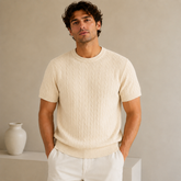 COTTON EAGLE CREW NECK CABLE KNIT SHIRT (OFF-WHITE)