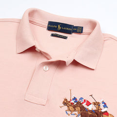 RL Premium 3 Horse Pique Cotton Polo Shirt (Pink)