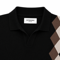 COTTON EAGLE FLAT KNIT WINDSOR POLO (BLACK)
