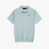 RL PREMIUM CABEL-KNIT BUTTON POLO SHIRT (SKY)