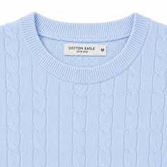 COTTON EAGLE CREW NECK CABLE KNIT SHIRT (SKY)