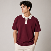 COTTON EAGLE RUGBY COLLAR POLO SHIRT (MAROON)