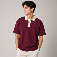 COTTON EAGLE RUGBY COLLAR POLO SHIRT (MAROON)