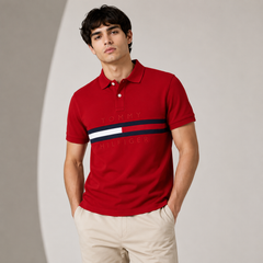 TOMMY SIGNATURE STRIPE POLO SHIRT (RED)