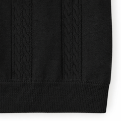 COTTON EAGLE MEN'S JOHNNY COLLAR CABLE KNIT POLO SHIRT (BLACK)