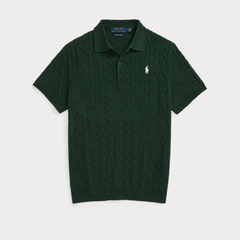 RL PREMIUM CABEL-KNIT BUTTON POLO SHIRT (GREEN)