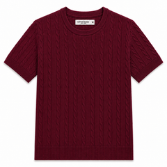 COTTON EAGLE CREW NECK CABLE KNIT SHIRT (MAROON)