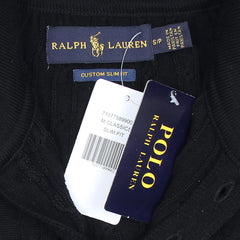 RL PREMIUM CABEL-KNIT BUTTON POLO SHIRT (BLACK)