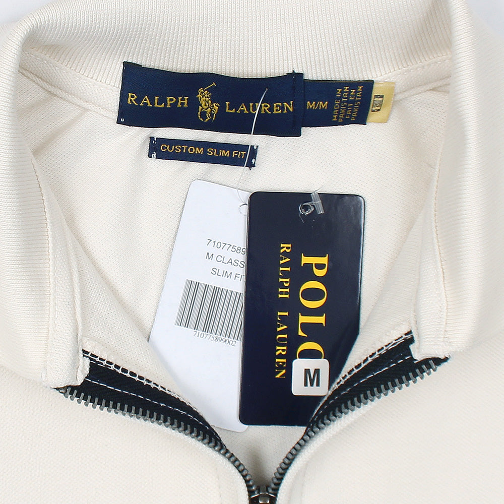 RL Premium Small Pony Zip Up Polo shirt (Off White)