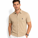 RL MEN'S BUTTON DOWN KNITTED SHIRT (KHAAKI)