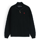 RL IMPORTED SMALL PONY CABLE KNIT SWEATER (BLACK)