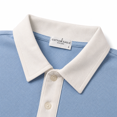 COTTON EAGLE RUGBY COLLAR POLO SHIRT (SKY)
