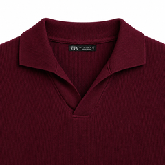 Z.A.R.A BASIC WAFFLE KNIT DROP SHOULDER POLO SHIRT (MAROON)