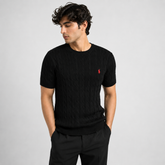 RL CREW NECK CABLE KNIT SHIRT (BLACK)