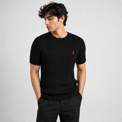 RL CREW NECK CABLE KNIT SHIRT (BLACK)