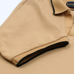 RL PREMIUM MEN'S V NECK BORDER POLO SHIRT (KHAKI)