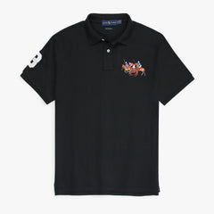 RL Premium 3 Horse Pique Cotton Polo Shirt (Black)
