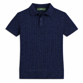 COTTON EAGLE MEN'S CABLE KNIT BTN POLO SHIRT (NAVY BLUE)