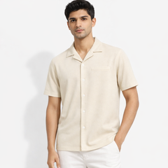 Z.A.R.A PREMIUM MEN'S CUBAN COLLAR KNITTED SHIRT (OFF-WHITE)