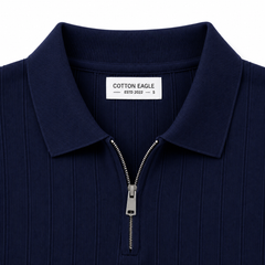 COTTON EAGLE DROP NEEDLE POLO SHIRT (NAVY BLUE)