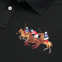 RL Premium 3 Horse Pique Cotton Polo Shirt (Black)