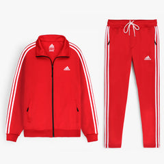 Addas Imported polyester Fleece Tracksuit (Red)