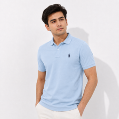 RL SMALL PONY PIQUE COTTON POLO SHIRT (SKY BLUE)