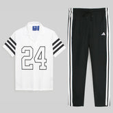 ADDAS PREMIUM INSPIRED 24 V NECK TRACKSUIT (WHITE&BLACK)