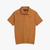 RL PREMIUM CABEL-KNIT BUTTON POLO SHIRT (MUSTARD)