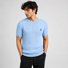 RL CREW NECK CABLE KNIT SHIRT (SKY)